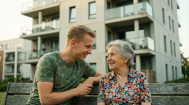 professional caregiver assisting senior with mobility support safely